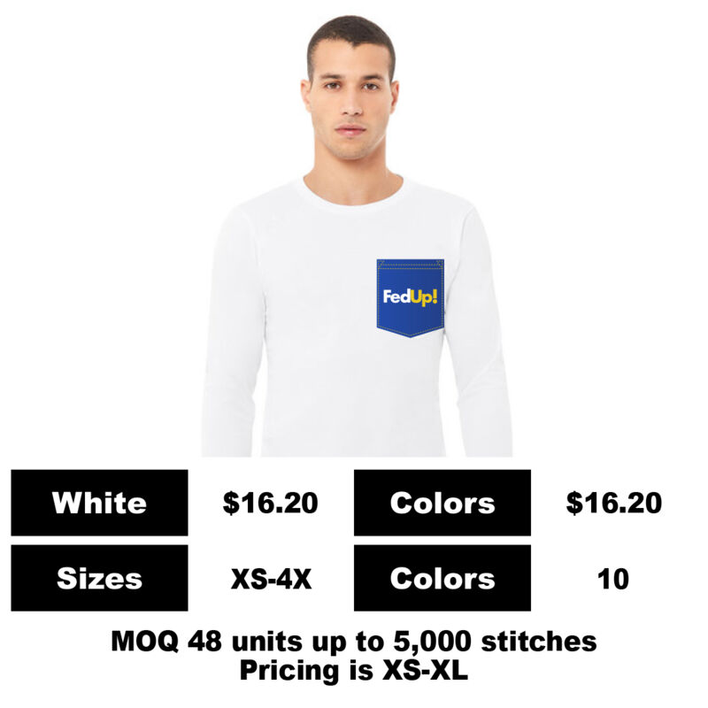 B3501-P: Screen Print on Pocket - 4.2 oz Cotton Long Sleeve Pocket T-Shirt